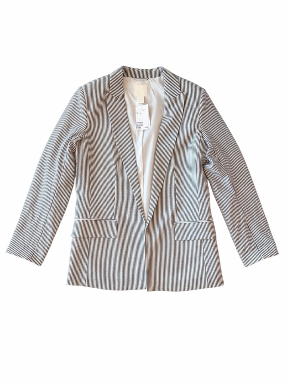 Striped Seersucker Tailored Blazer, Size 4
